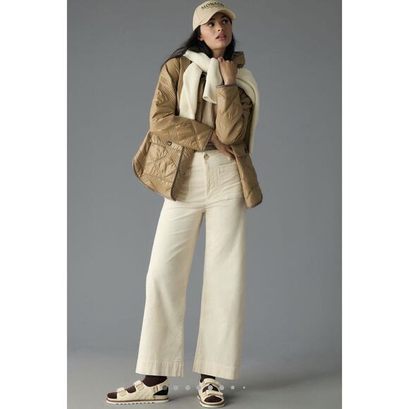 Anthropologie Colette Cropped Wide-leg Corduroy Pants Maeve Ivory Cream 22W - Picture 4 of 5